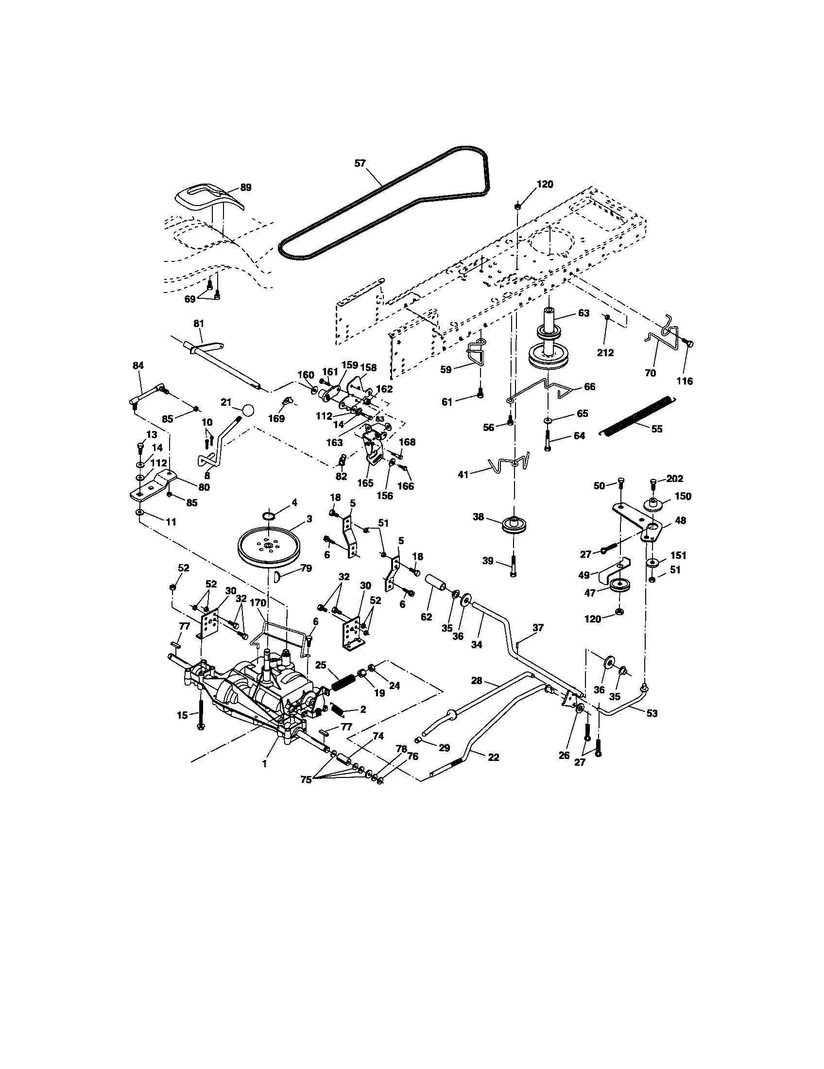Ground Drive Diagram and Parts List for  Craftsman Lawn Tractor