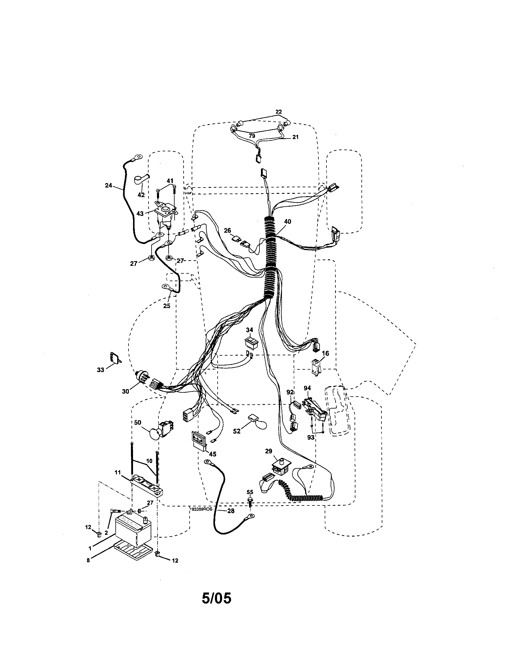 Electrical Diagram and Parts List for  Craftsman Lawn Tractor