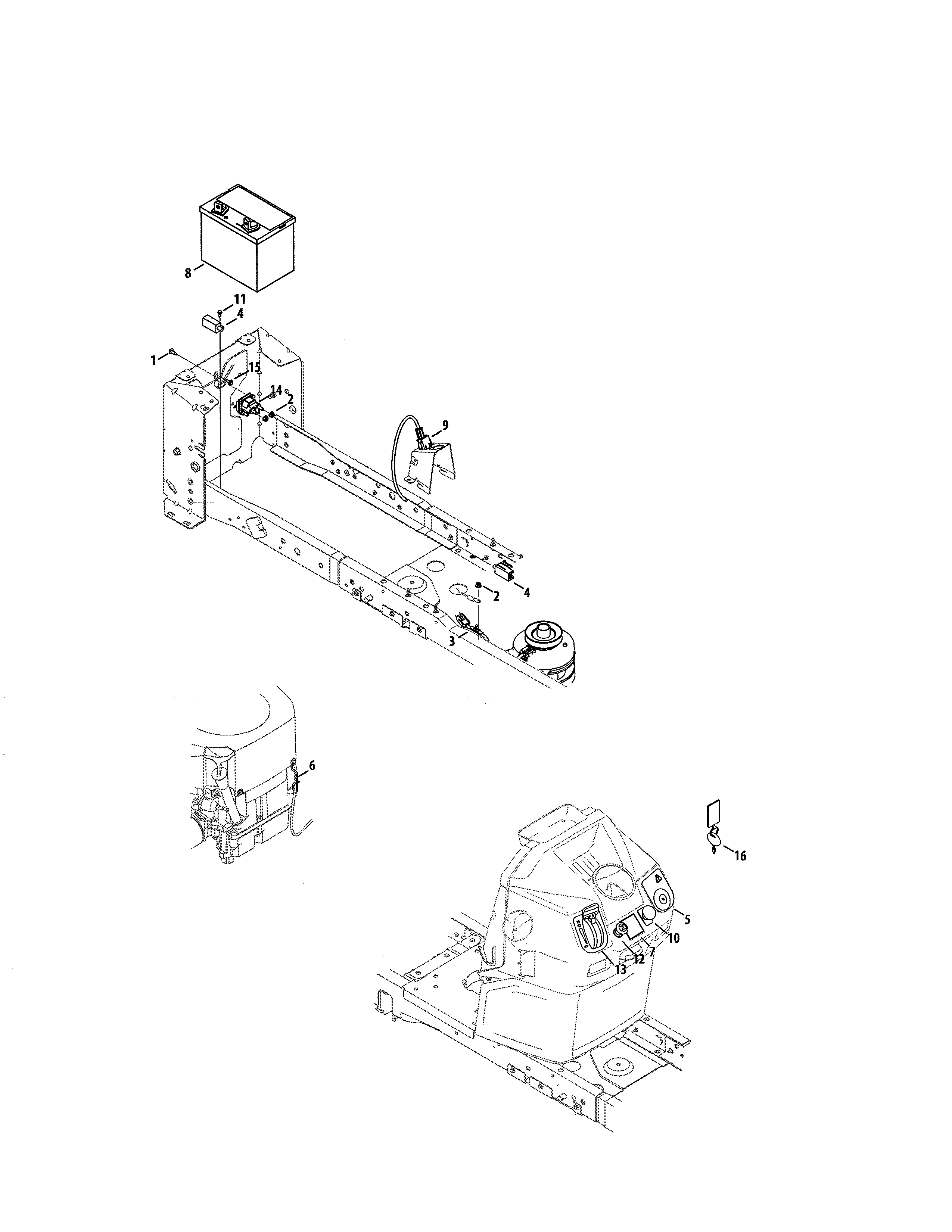 Battery/dash Harness Diagram and Parts List for  Craftsman Lawn Tractor