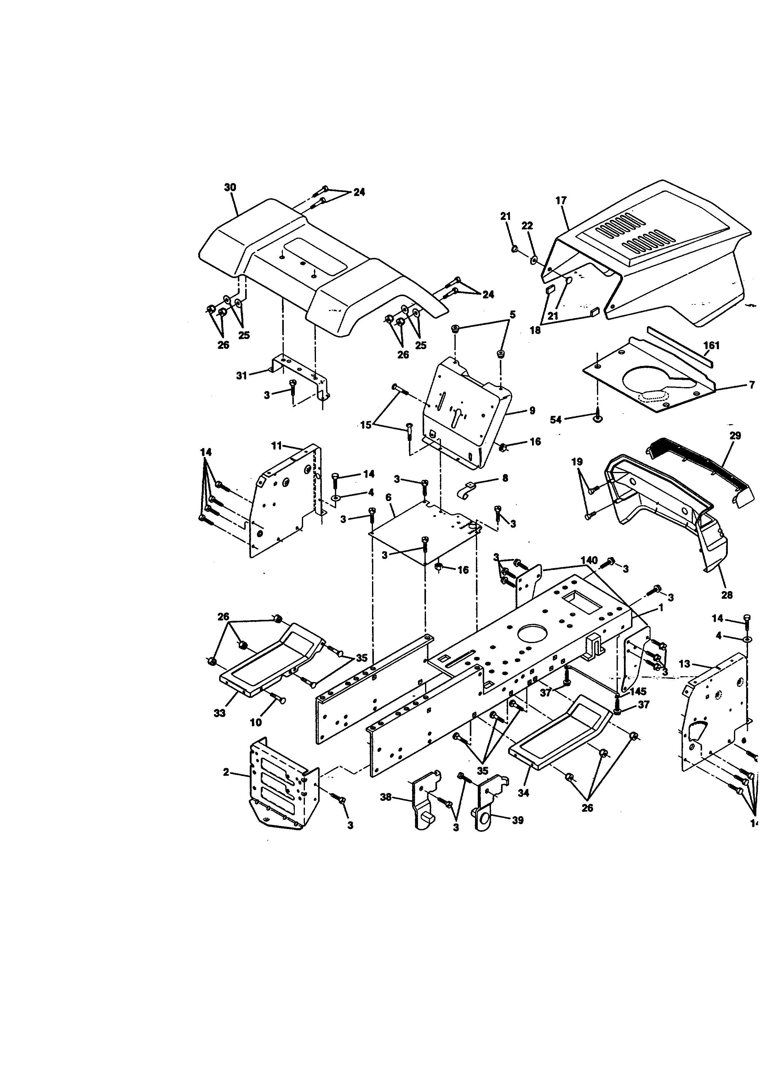 Chassis And Enclosures Diagram and Parts List for  Craftsman Lawn Tractor