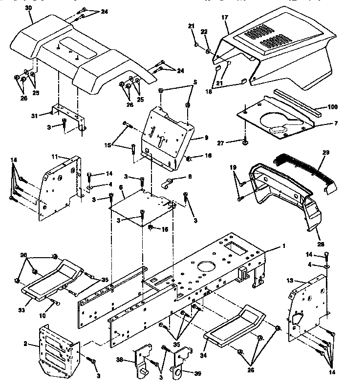 Chassis And Enclosures Diagram and Parts List for  Craftsman Lawn Tractor