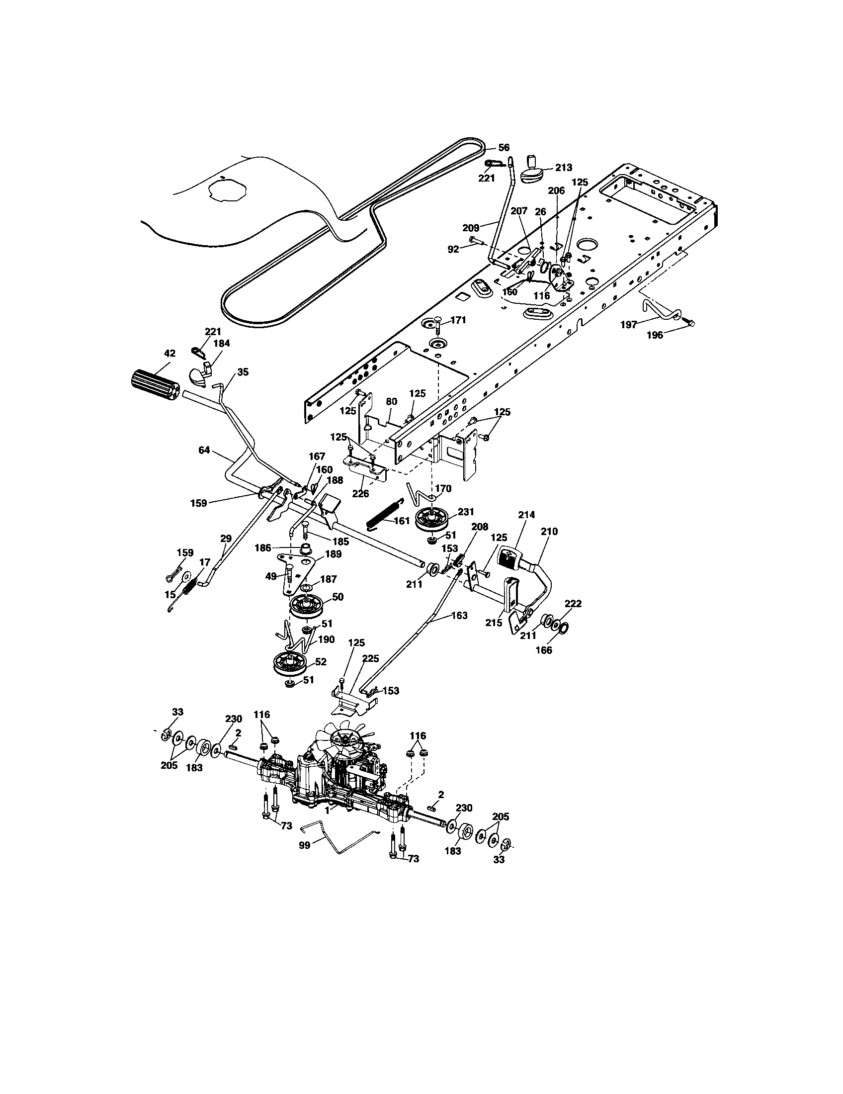 Ground Drive Diagram and Parts List for  Craftsman Lawn Tractor
