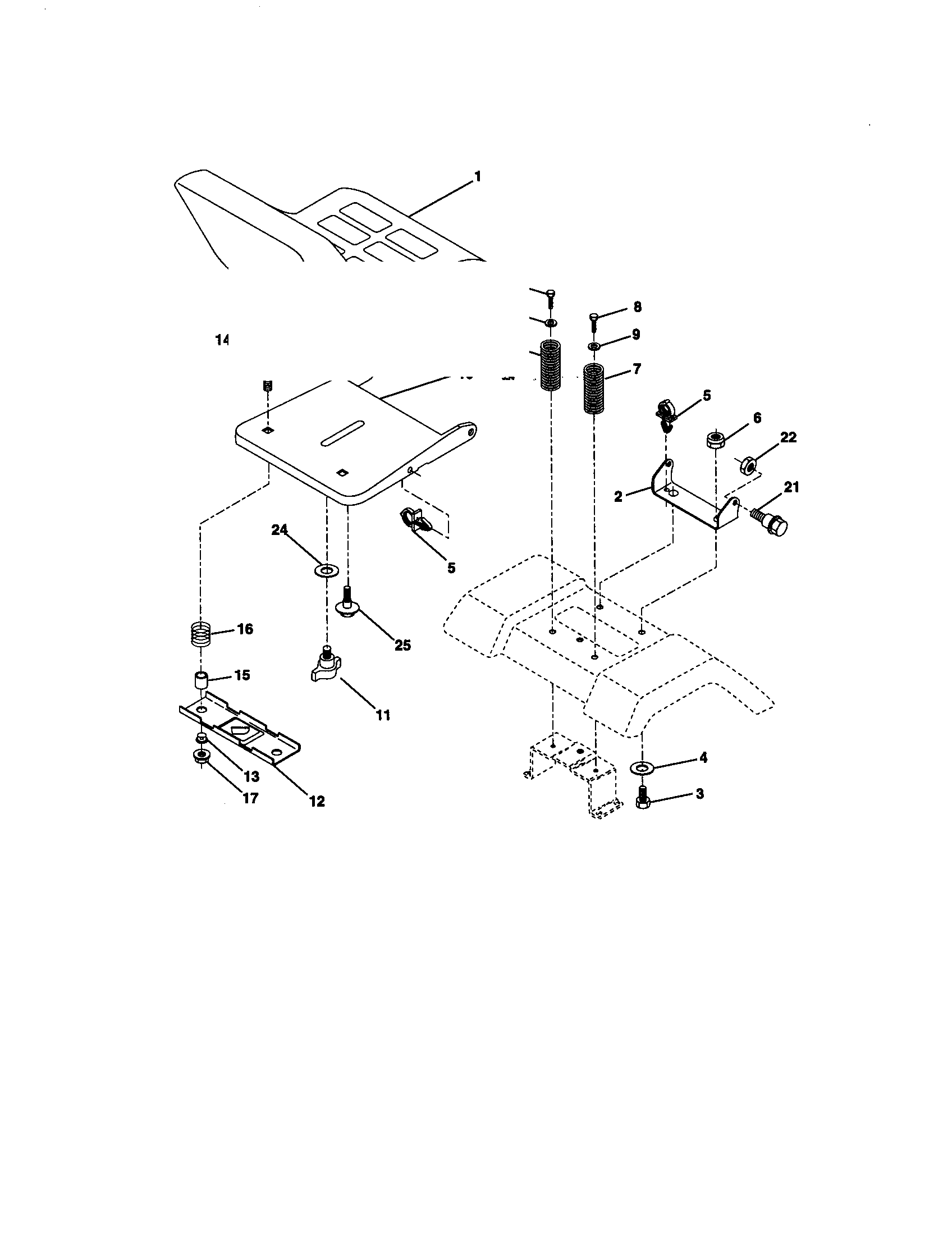 Seat Assembly Diagram and Parts List for  Craftsman Lawn Tractor