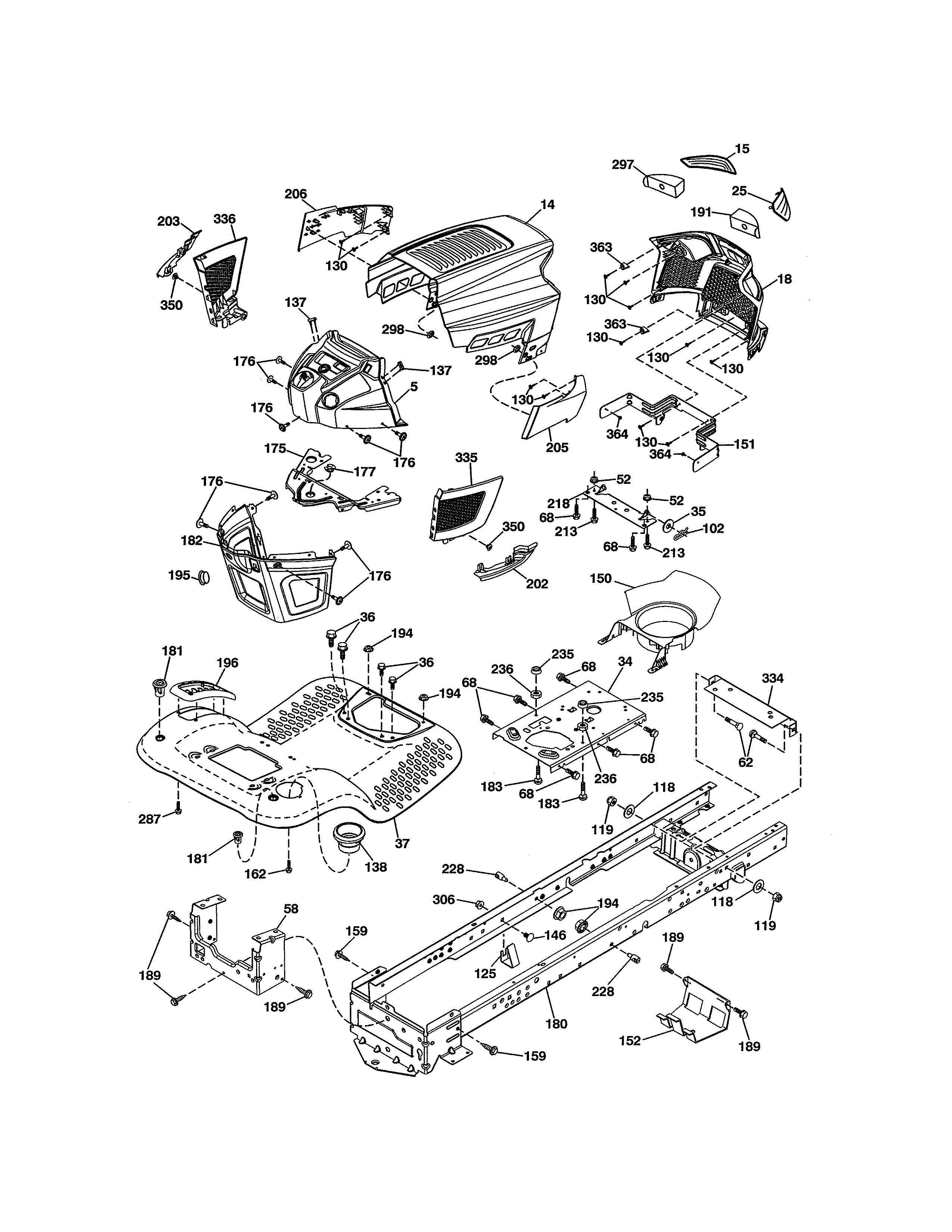 Chassis Assembly Diagram and Parts List for  Craftsman Lawn Tractor