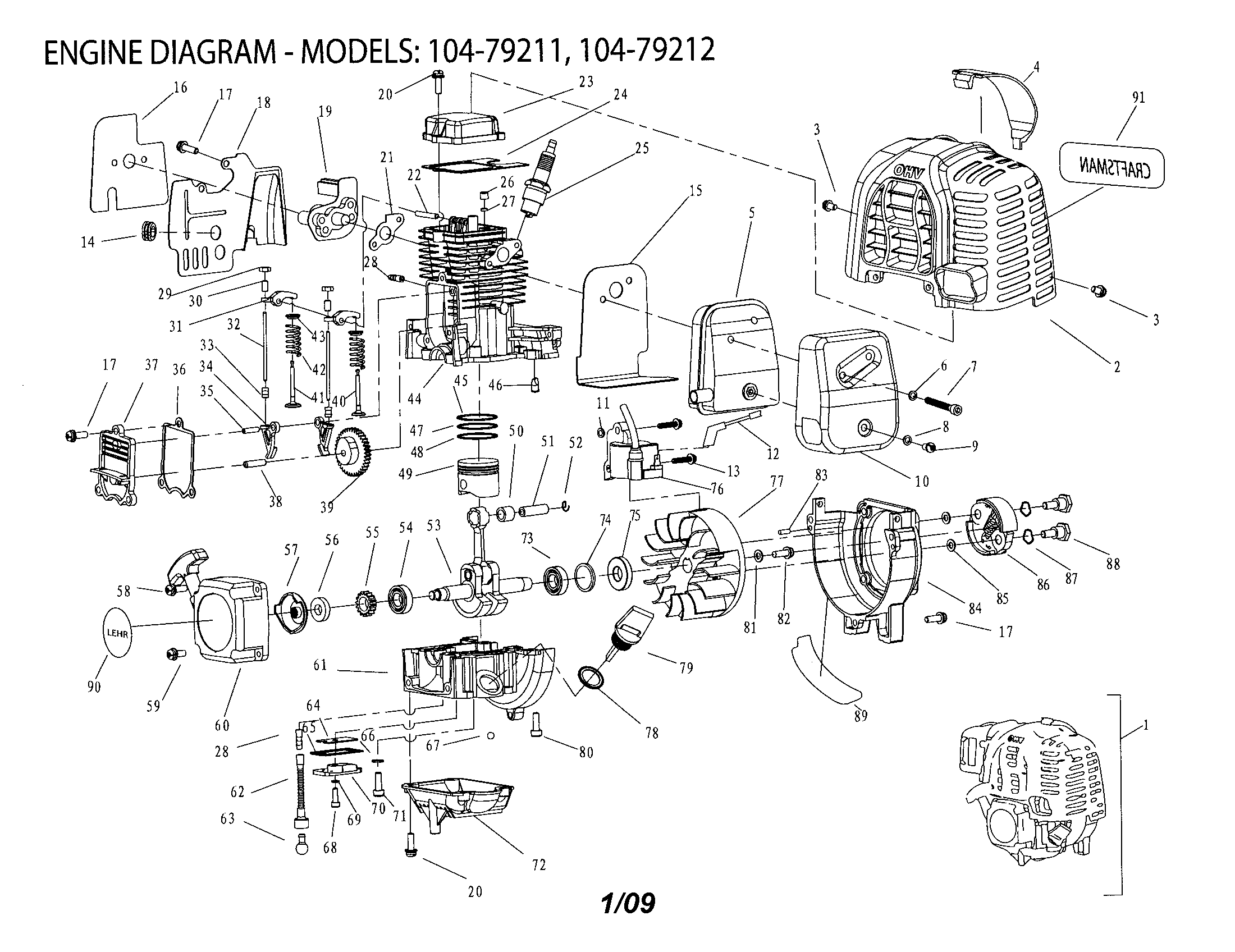 Engine Diagram and Parts List for  Craftsman Trimmer