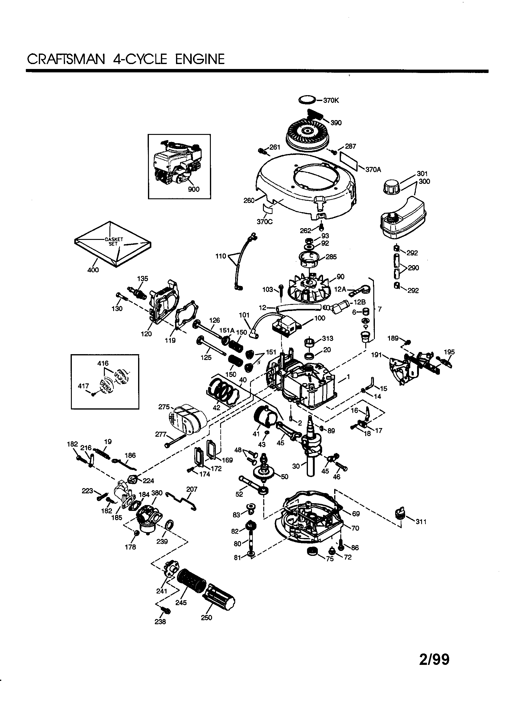 Craftsman 4-cycle Engine Diagram and Parts List for  Craftsman Engine