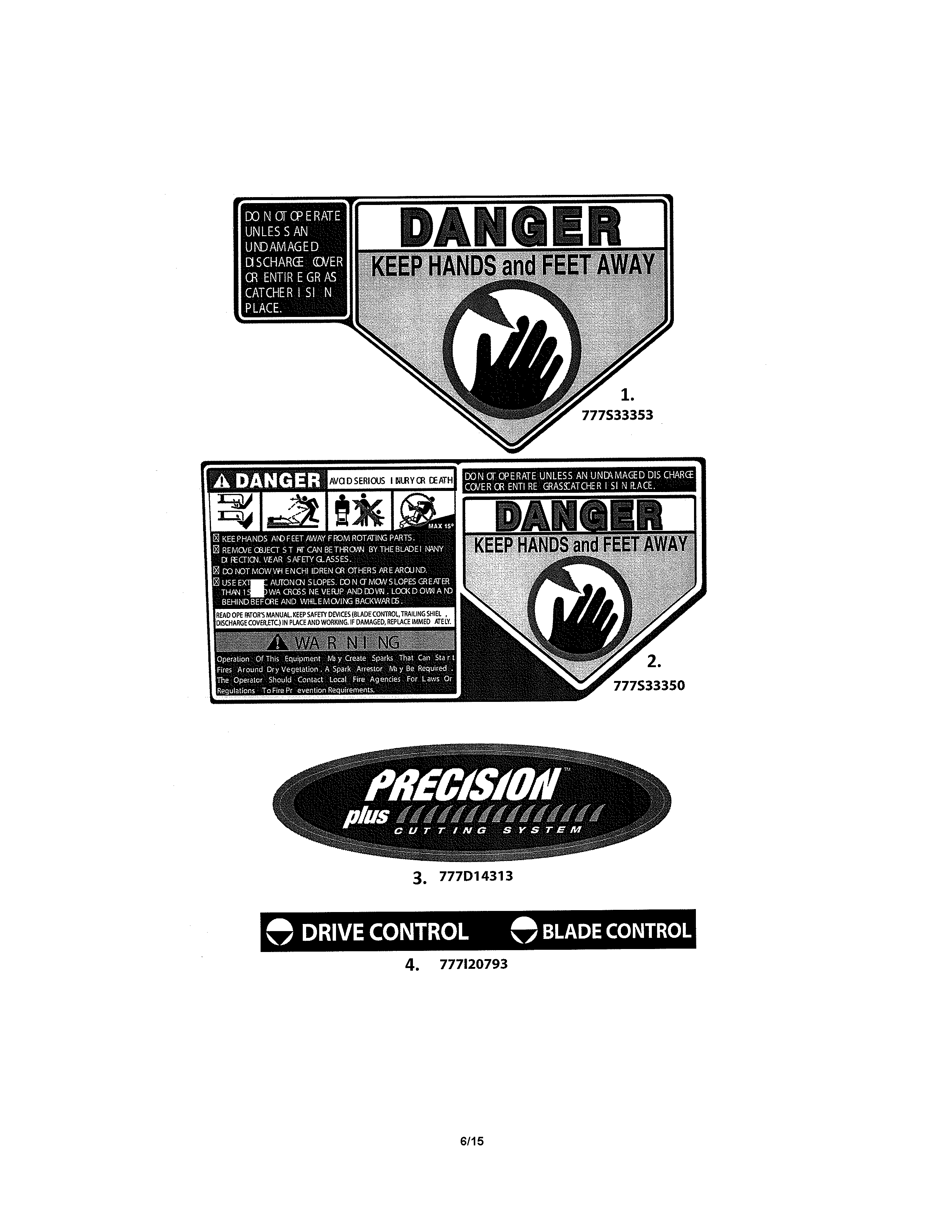 Decals Diagram and Parts List for  Craftsman Lawn Mower