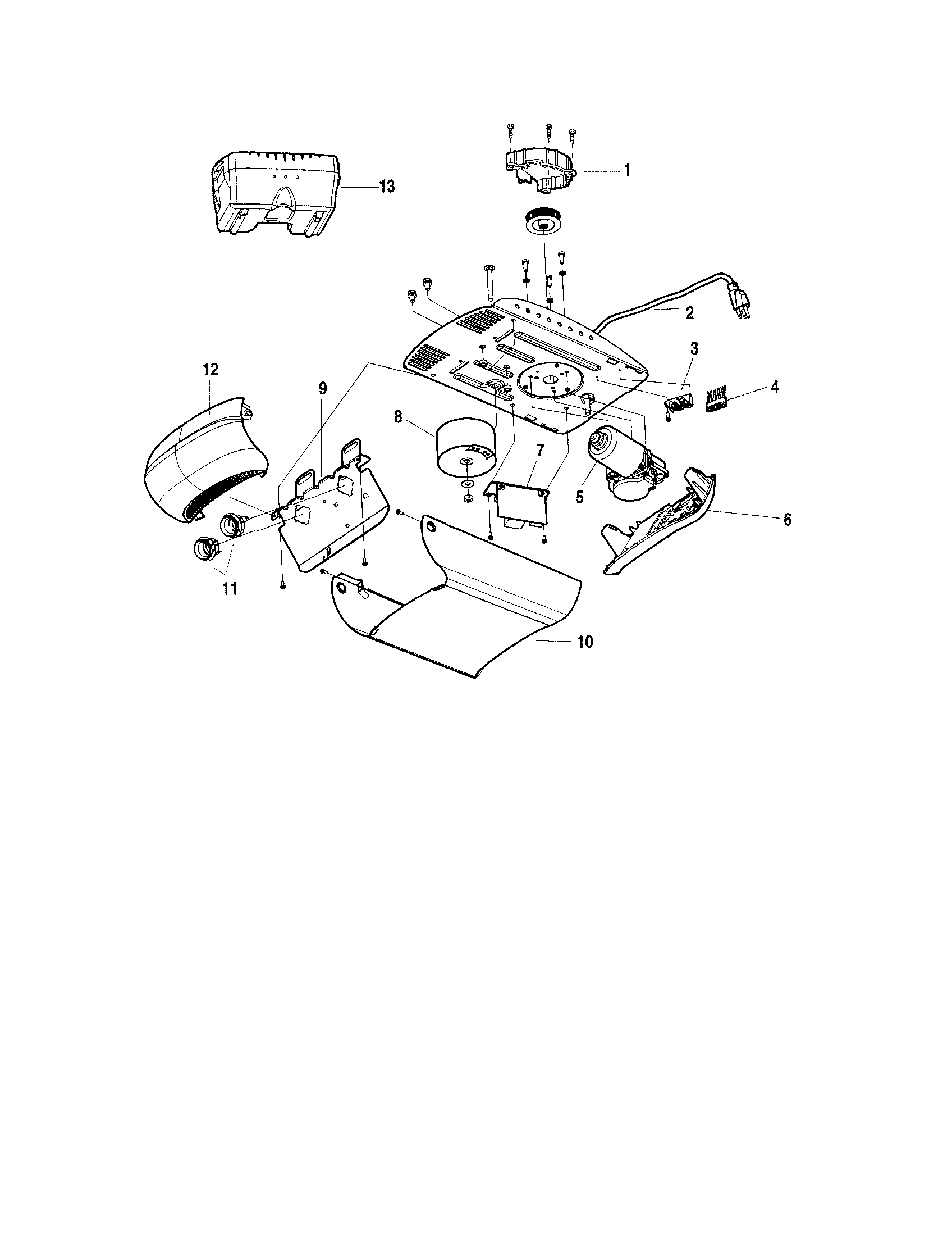 Motor Unit Assembly Diagram and Parts List for  Craftsman Garage Door Opener