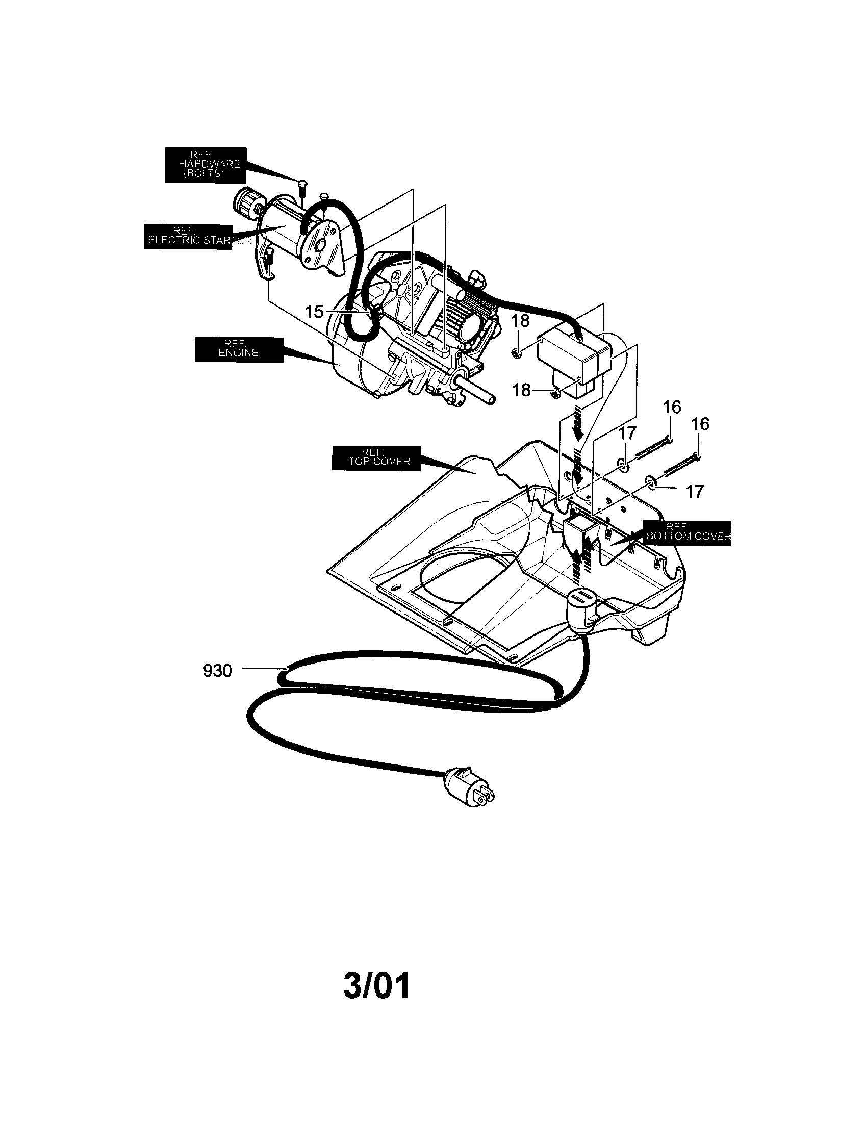 Electric Start Assembly Diagram and Parts List for  Craftsman Snow Blower
