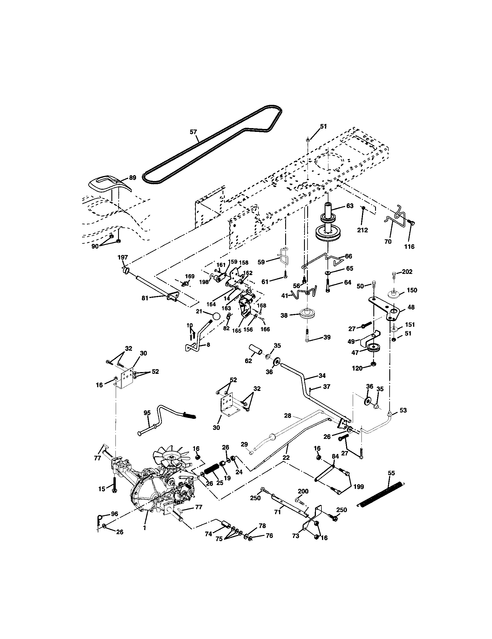 Ground Drive Diagram and Parts List for  Craftsman Lawn Tractor