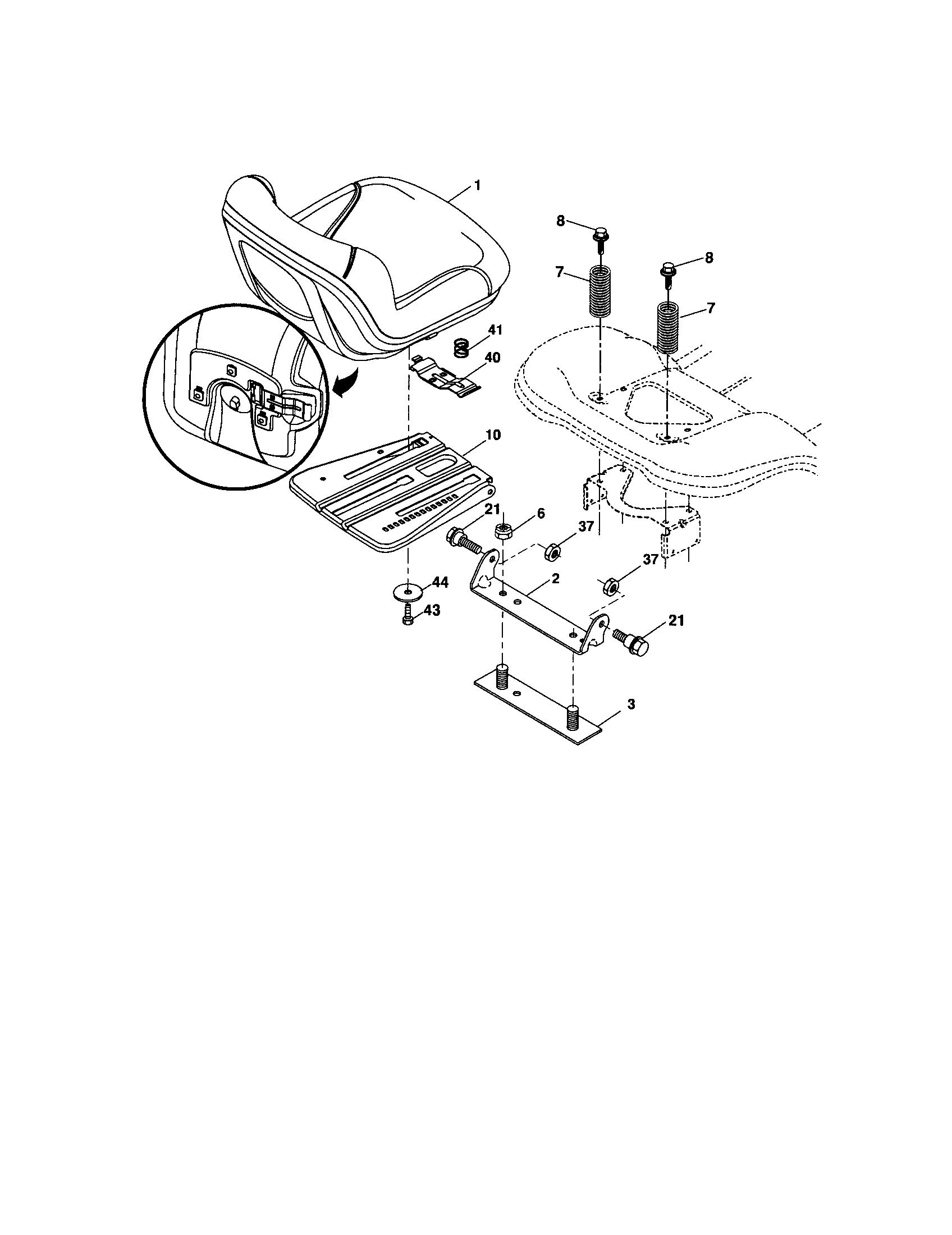 Seat Diagram and Parts List for  Craftsman Lawn Tractor