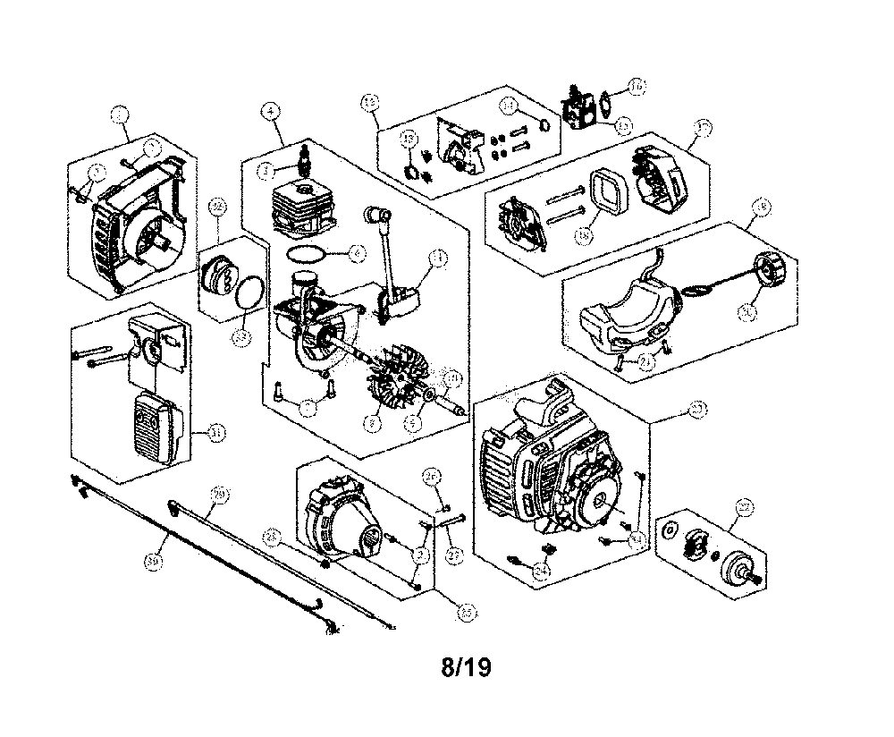 Engine assembly Diagram and Parts List for  Craftsman Trimmer