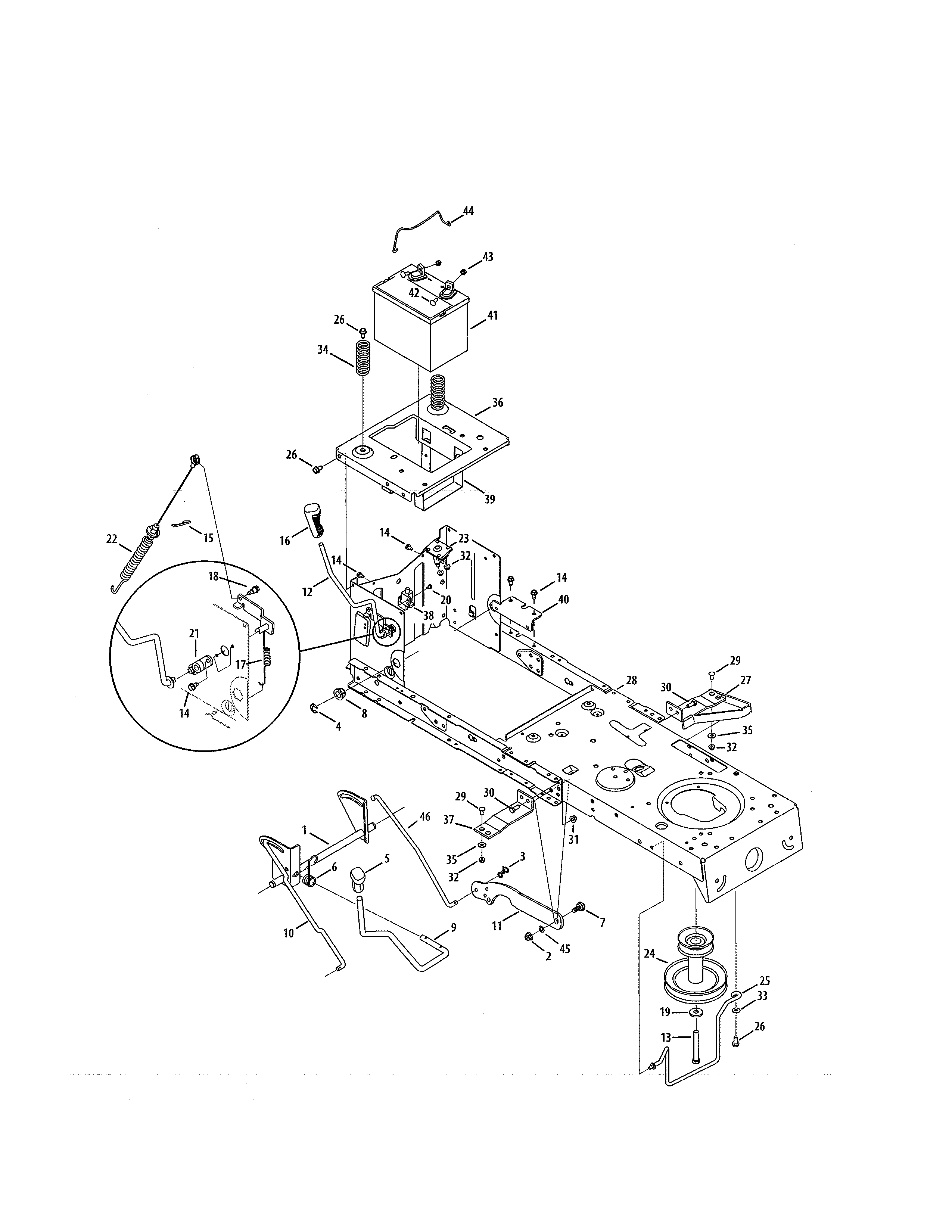 Frame/battery Diagram and Parts List for  Craftsman Lawn Tractor