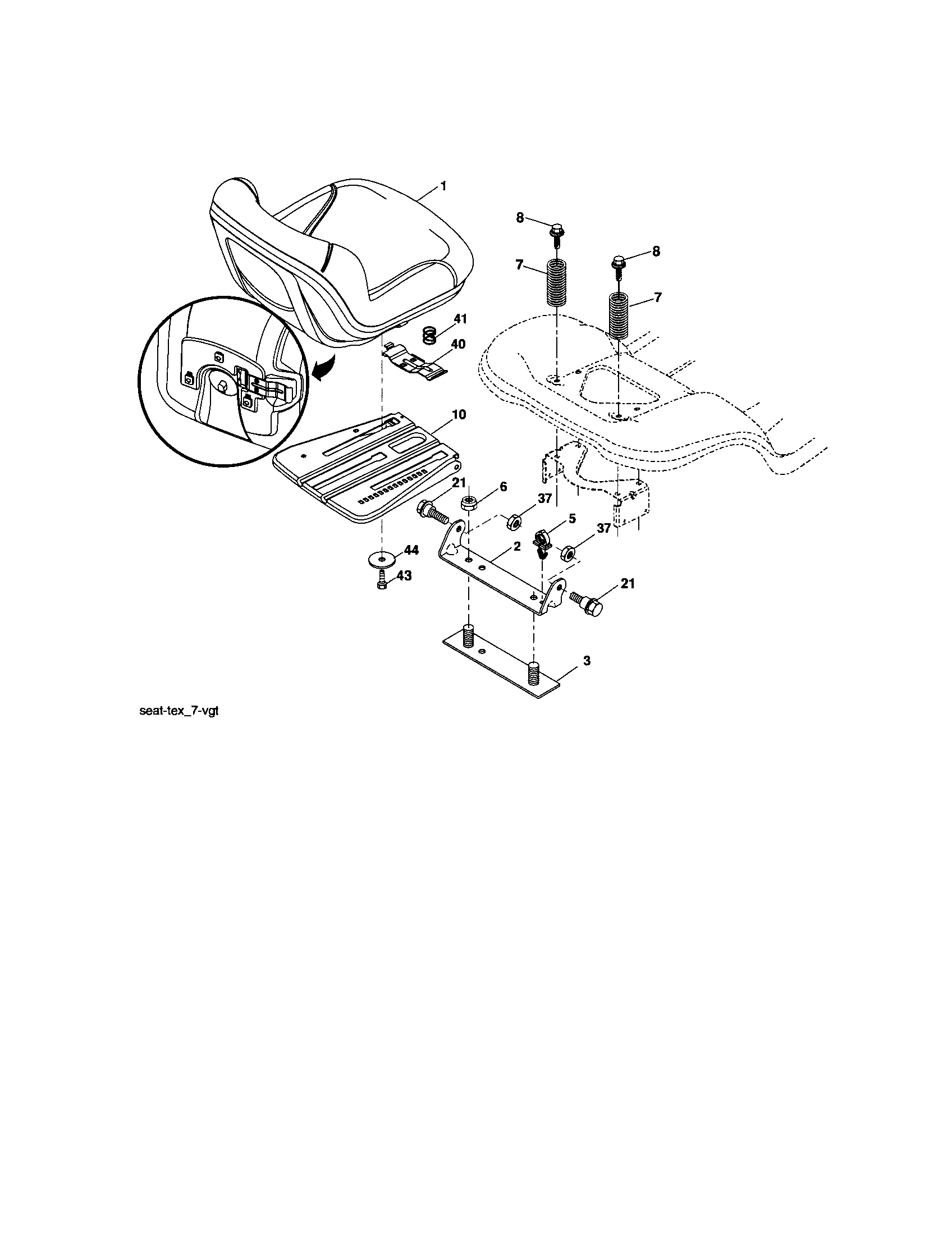 Seat Assembly Diagram and Parts List for  Craftsman Lawn Tractor