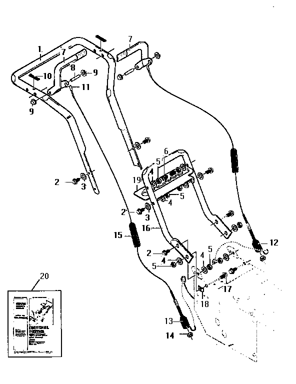 Handle Assembly Diagram and Parts List for  Craftsman Snow Blower