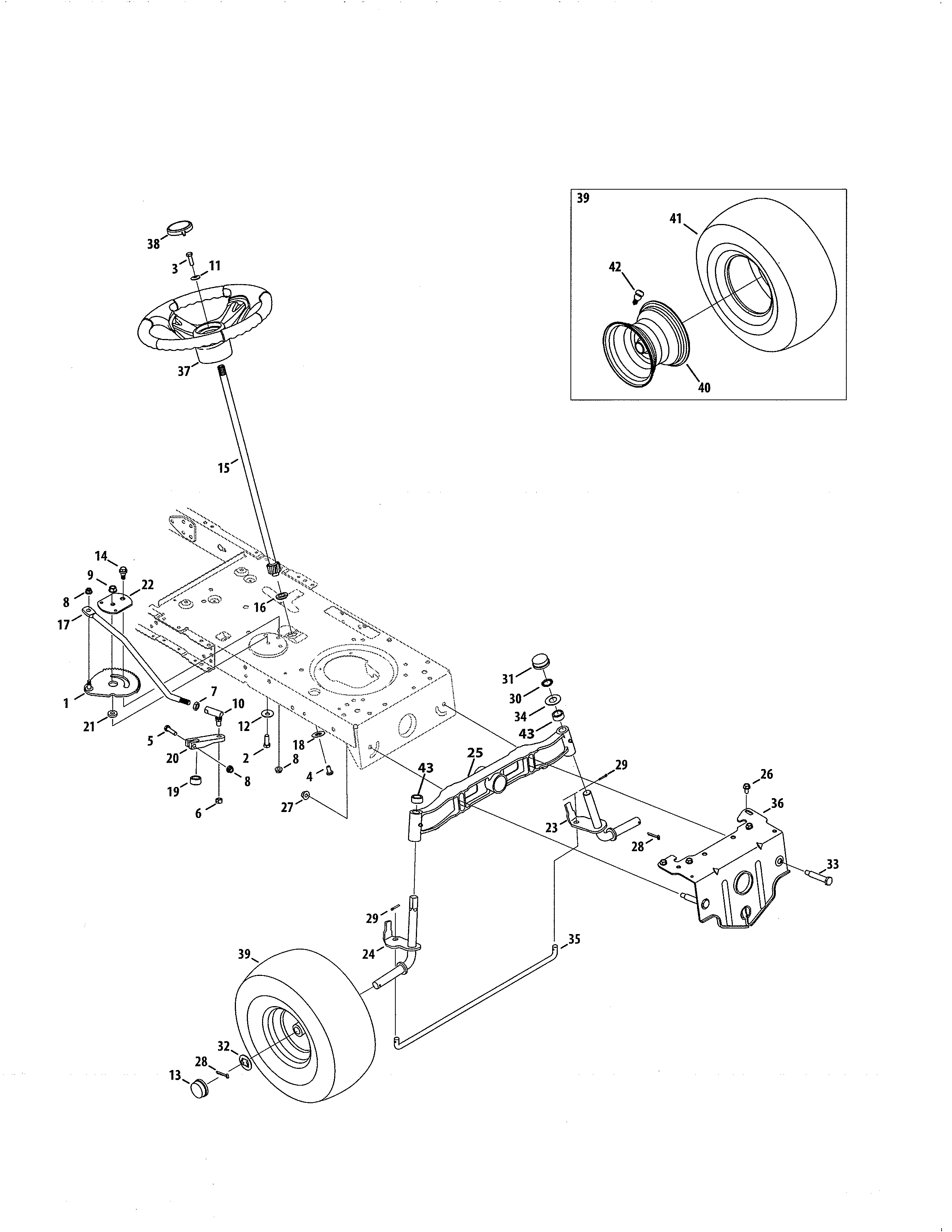 Steering Diagram and Parts List for  Craftsman Lawn Tractor
