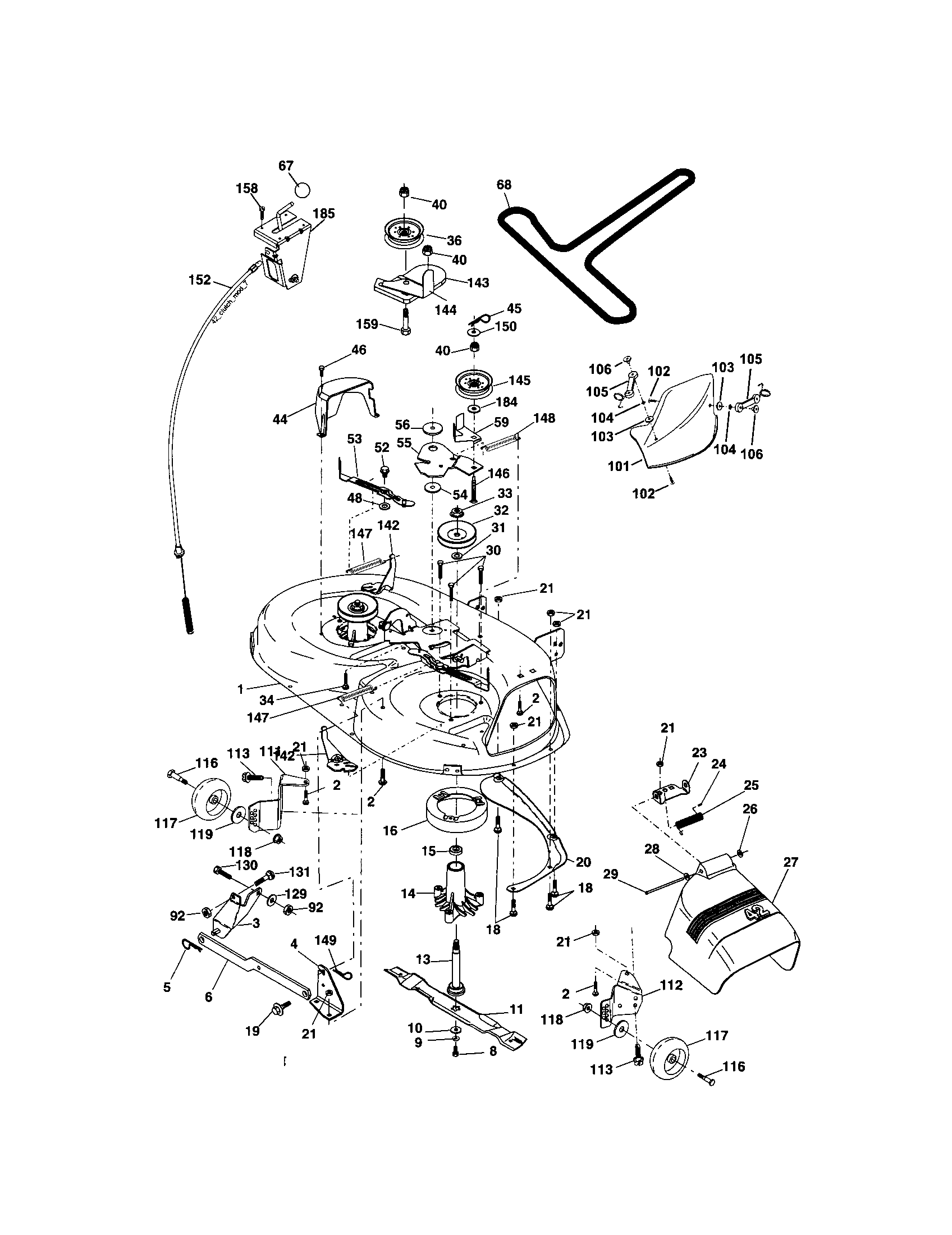 Mower Deck Diagram and Parts List for  Craftsman Lawn Tractor