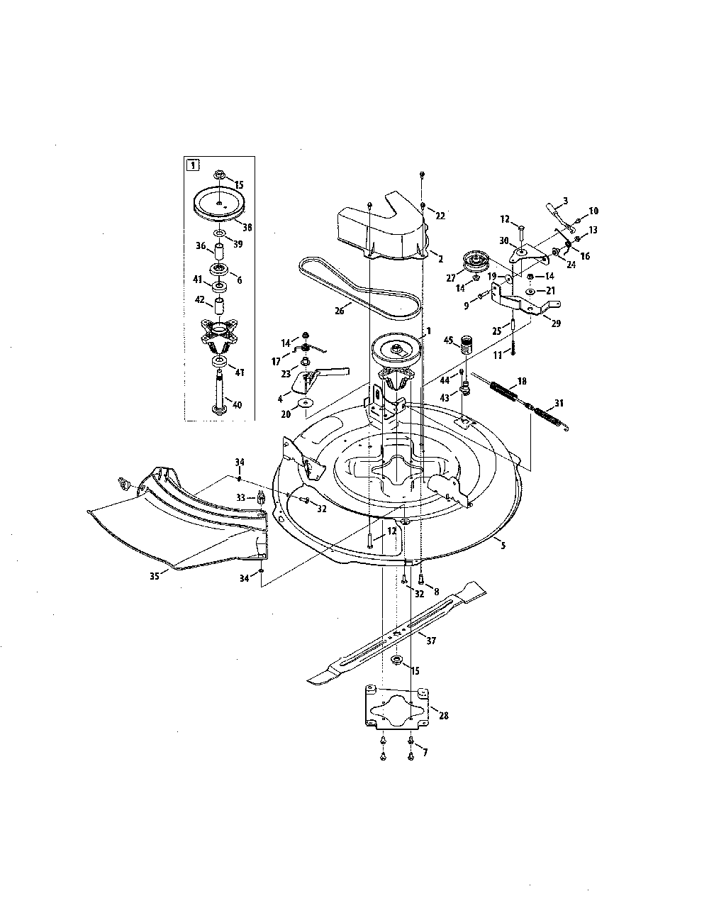 Deck/spindle pulley Diagram and Parts List for  Craftsman Lawn Tractor
