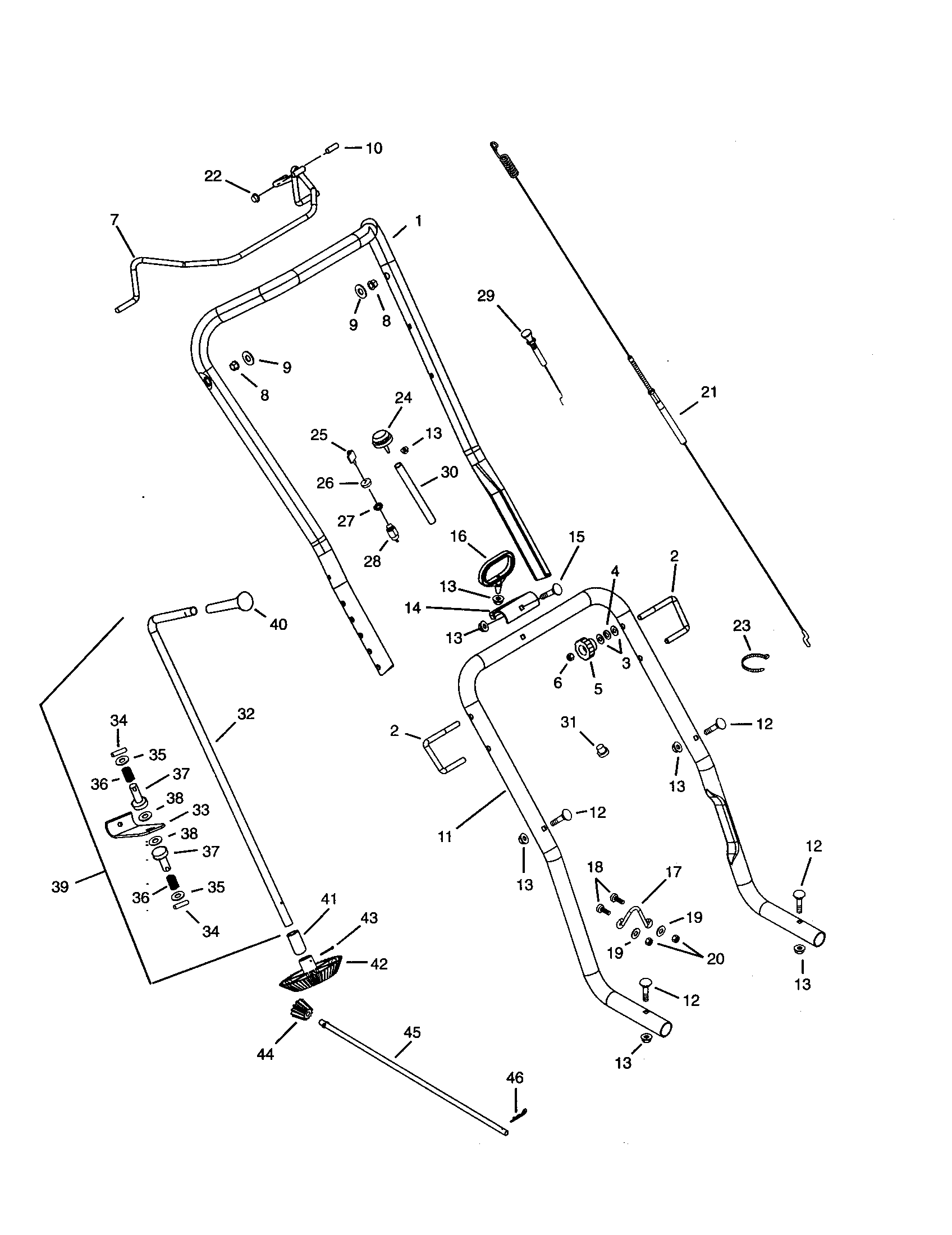 Handlebars And Controls Diagram and Parts List for  Craftsman Snow Blower