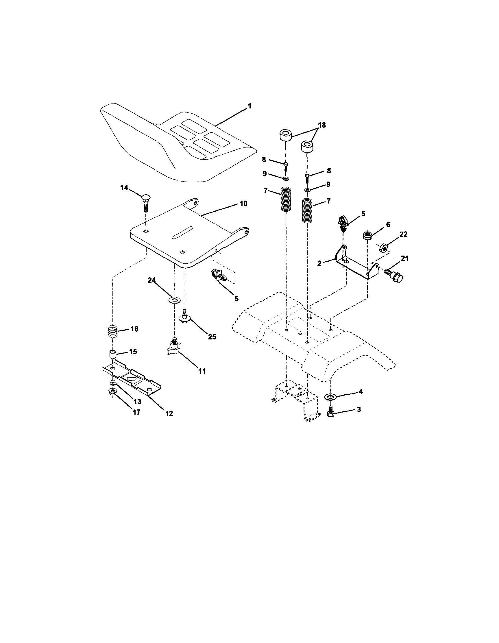 Seat Assembly Diagram and Parts List for  Craftsman Lawn Tractor