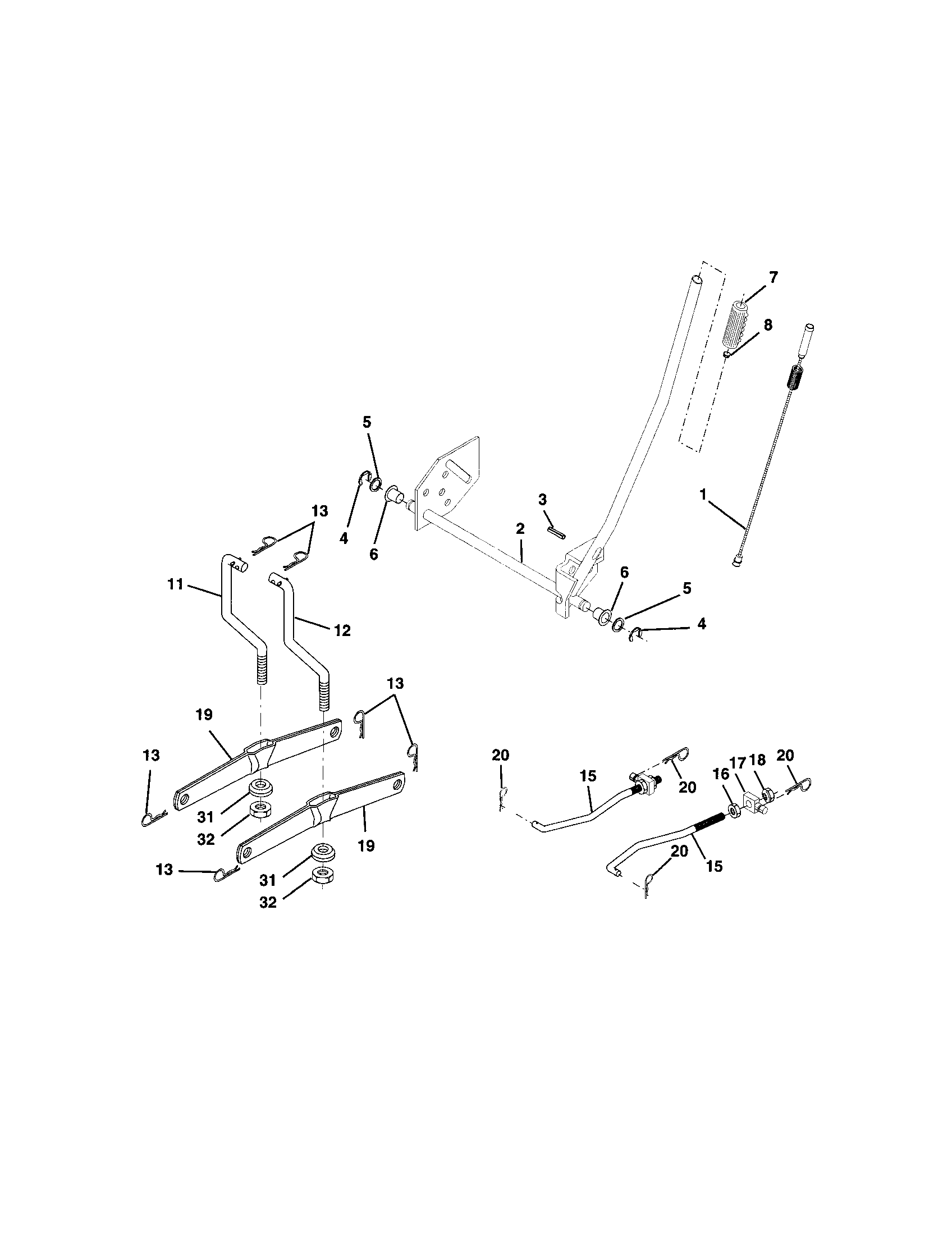 Lift Assembly Diagram and Parts List for  Craftsman Lawn Tractor