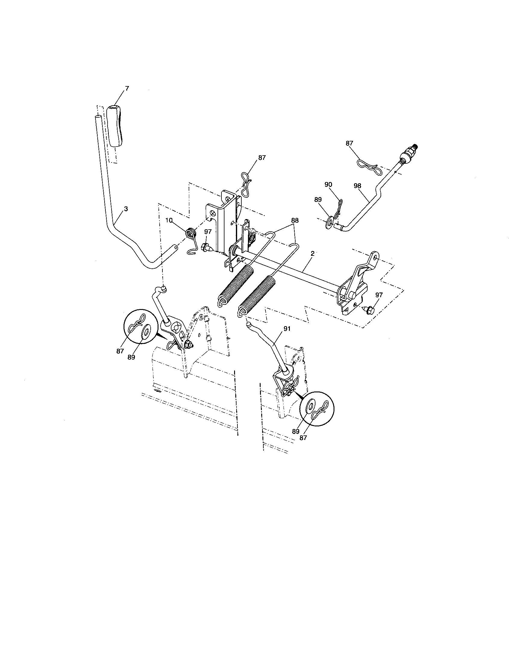 Lift Assembly Diagram and Parts List for  Craftsman Lawn Tractor