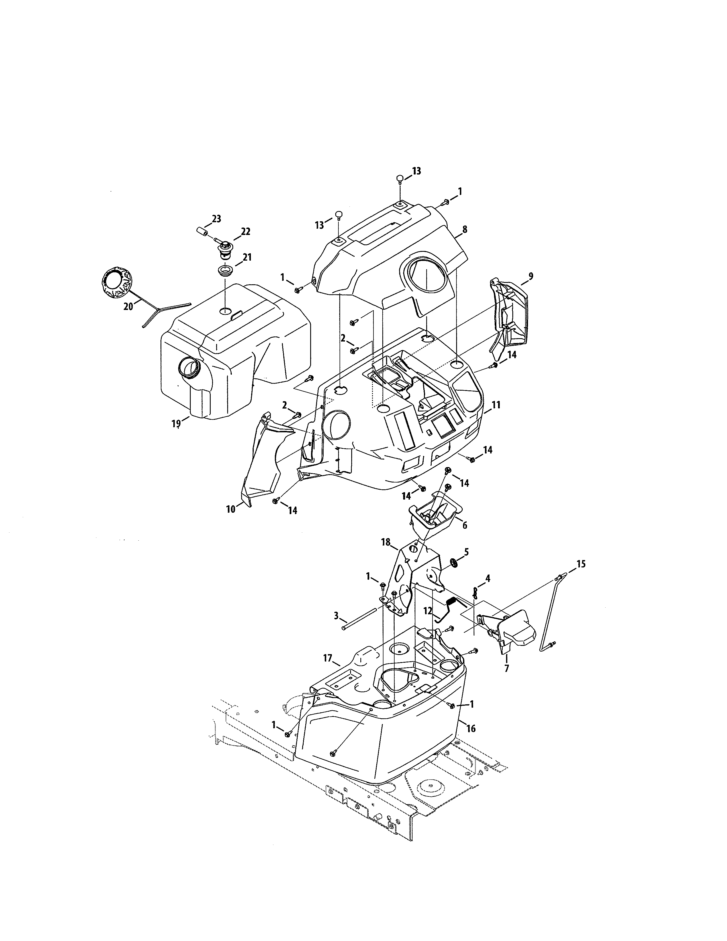 Fuel Tank/dash Plate Diagram and Parts List for  Craftsman Lawn Tractor