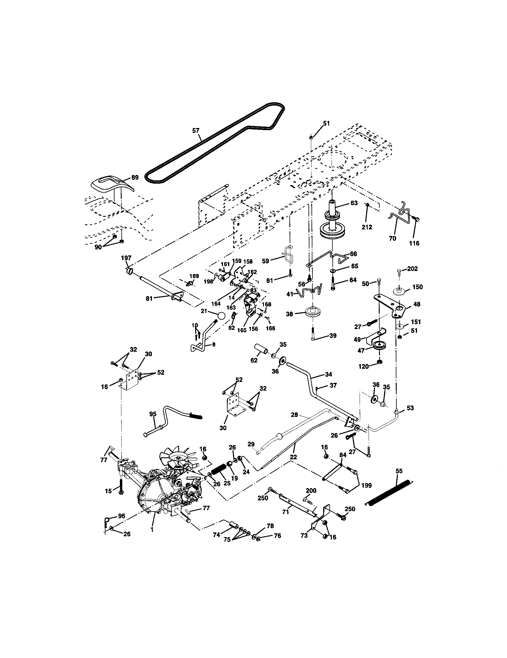 Ground Drive Diagram and Parts List for  Craftsman Lawn Tractor