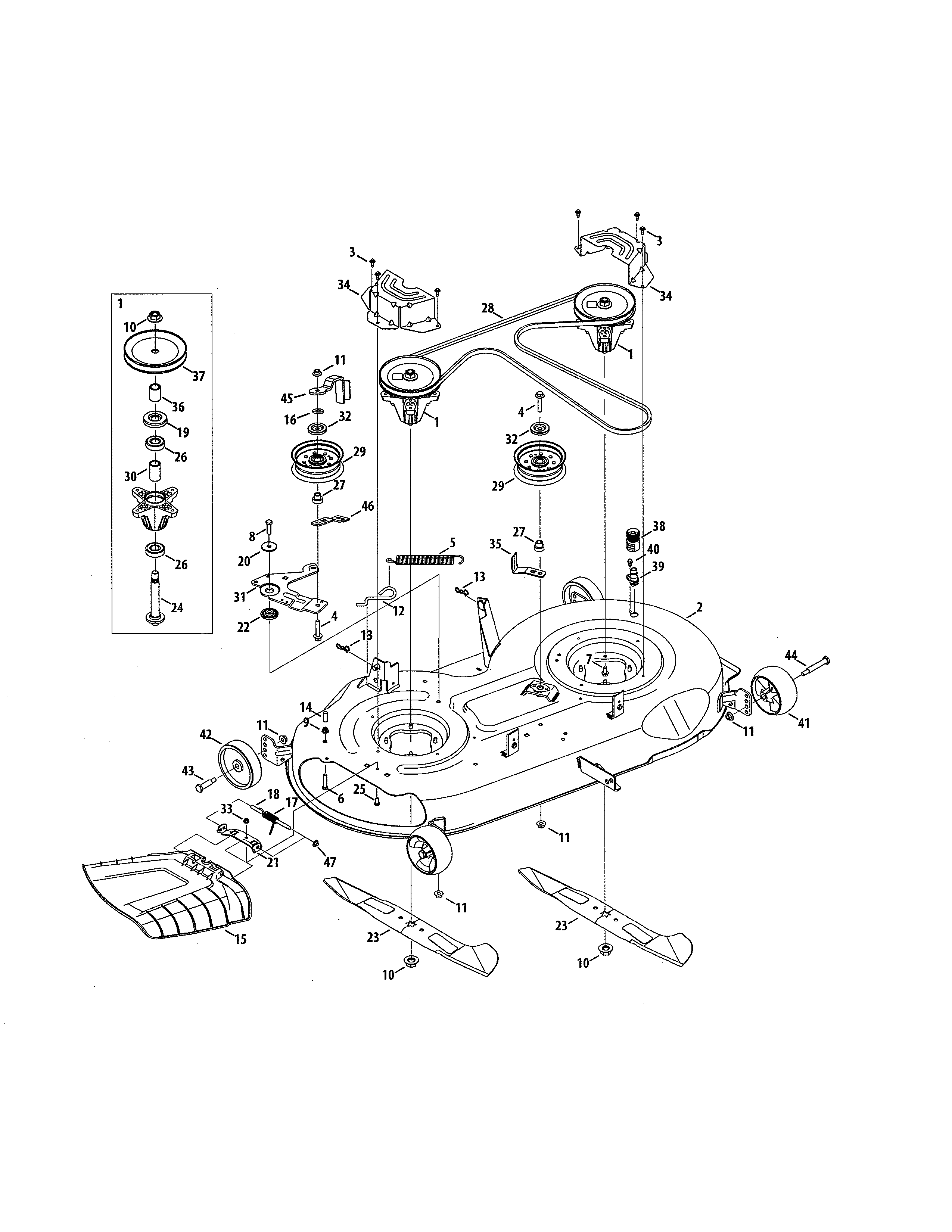 Deck/spindle Assembly Diagram and Parts List for  Craftsman Lawn Tractor