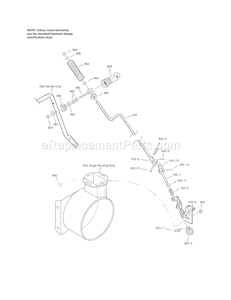 Chute Rod Diagram and Parts List for  Craftsman Snow Blower