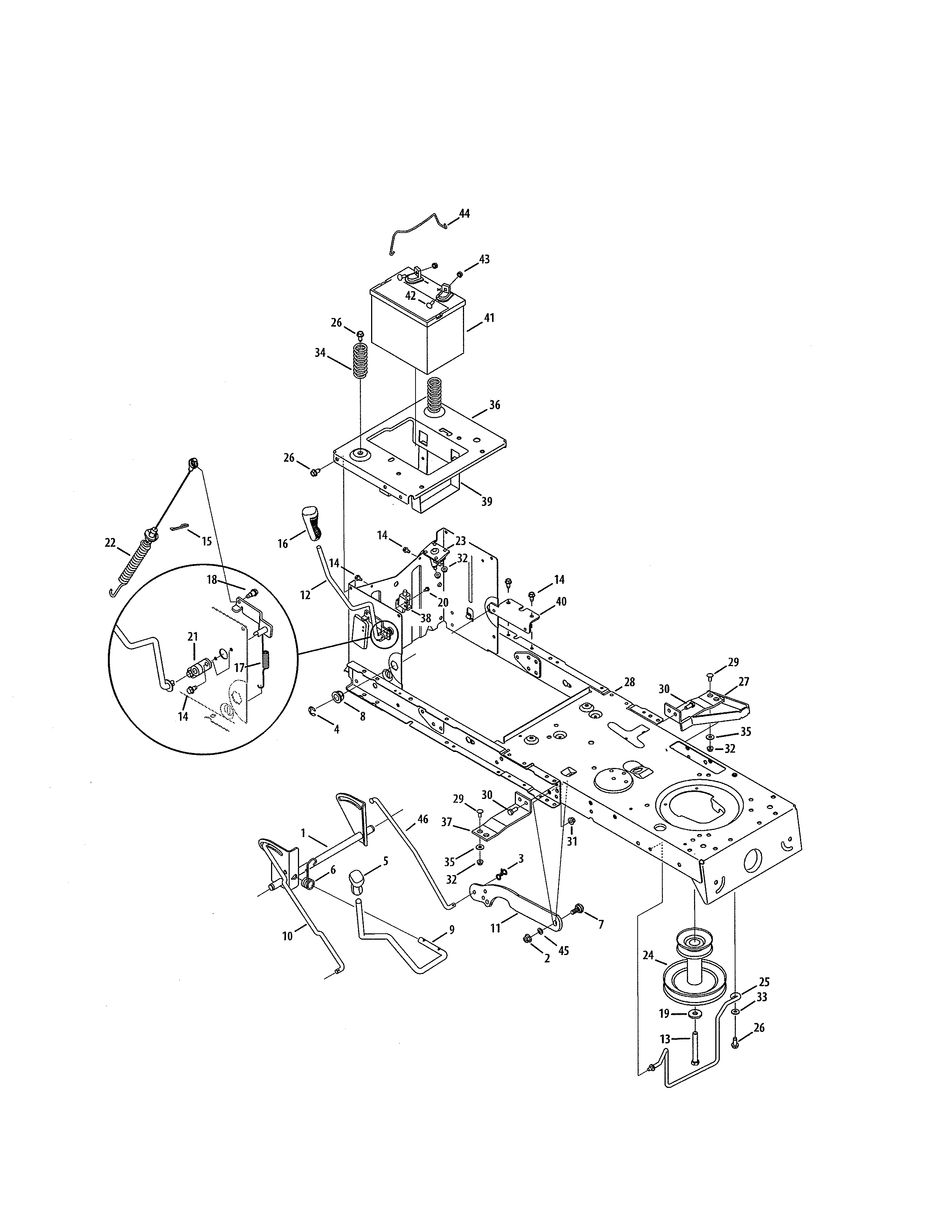 Frame/battery Diagram and Parts List for  Craftsman Lawn Tractor