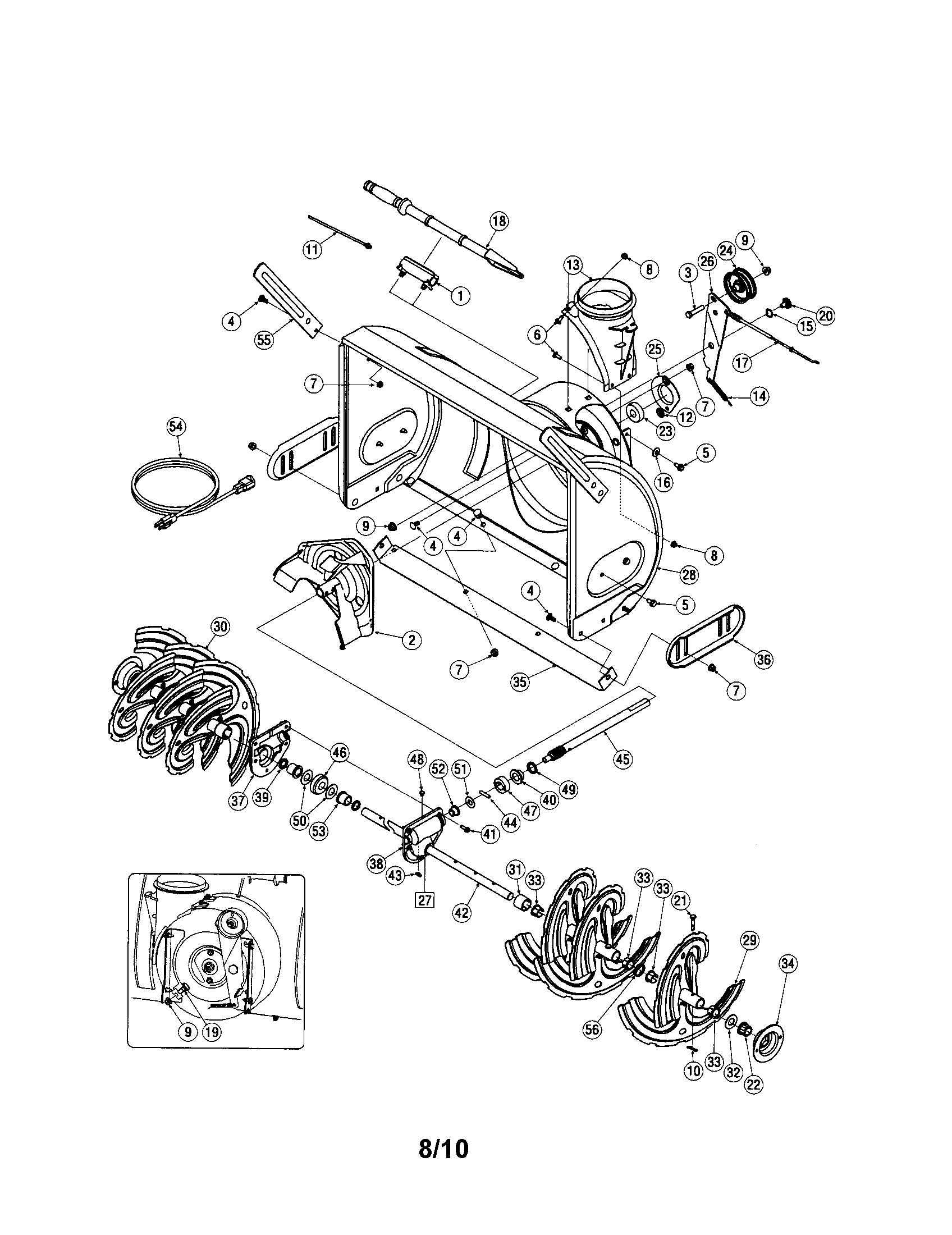 Auger & Housing Diagram and Parts List for  Craftsman Snow Blower