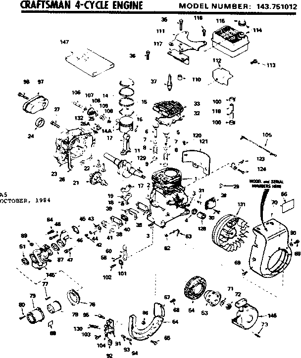 Replacement Parts Diagram and Parts List for  Craftsman Engine