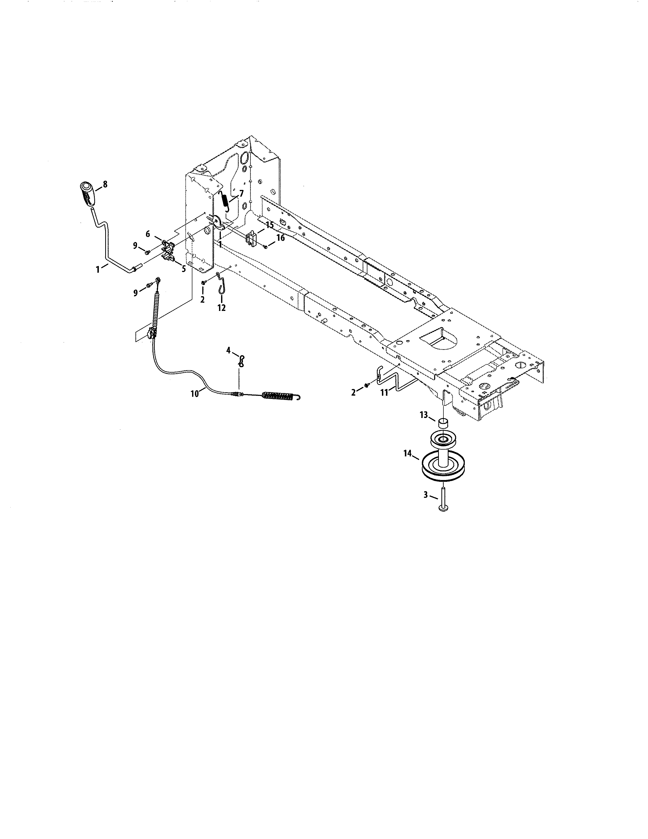 Pto Handle/engine Pulley Diagram and Parts List for  Craftsman Lawn Tractor