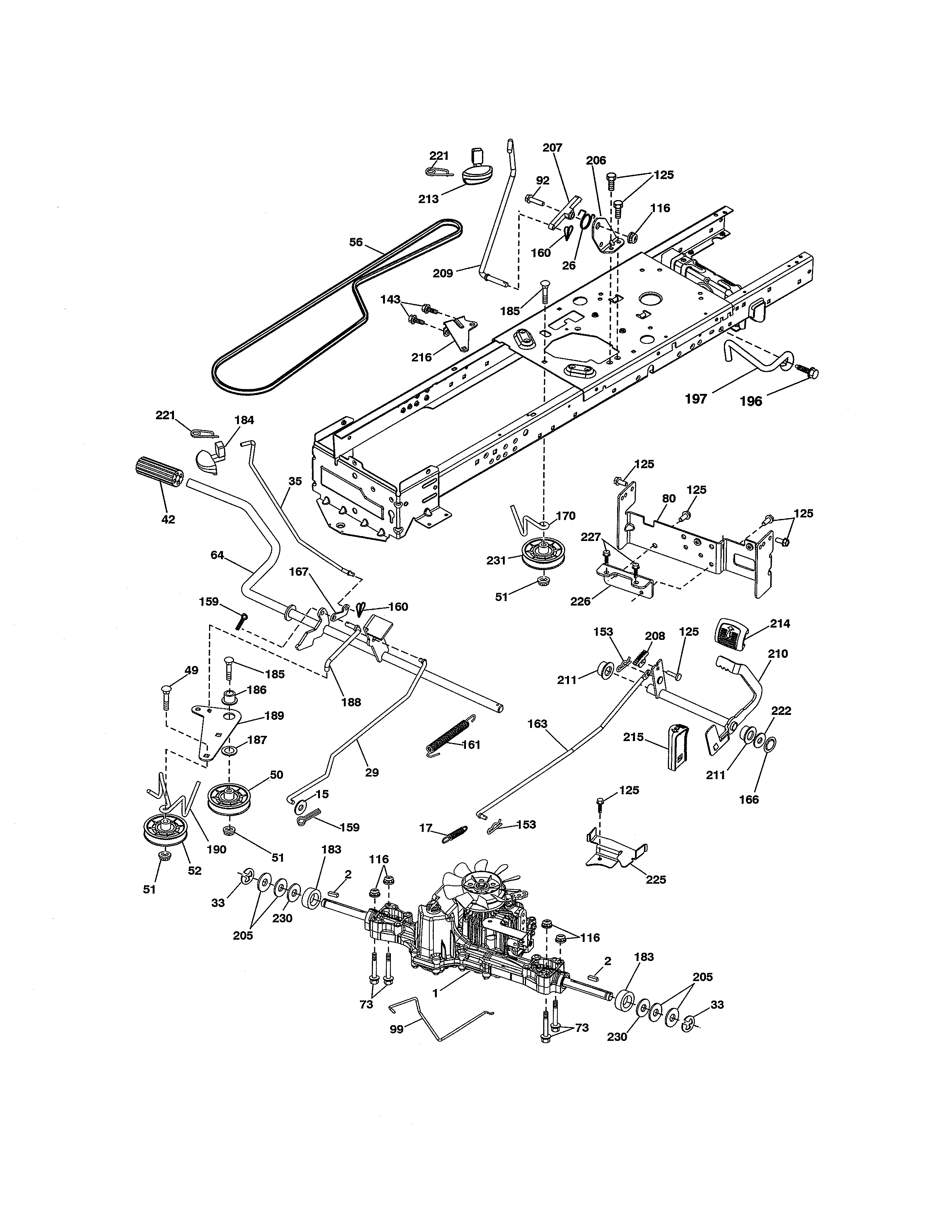 Ground Drive Diagram and Parts List for  Craftsman Lawn Tractor