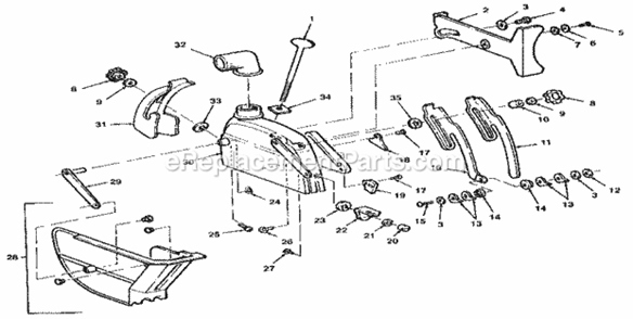 Figure 12 - Guard Diagram and Parts List for  Craftsman Chop Saw