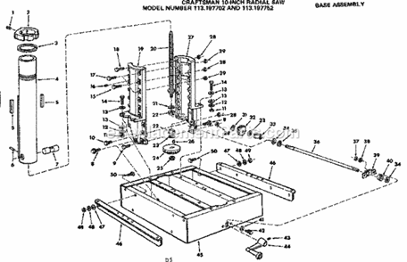 Base Assembly Diagram and Parts List for  Craftsman Chop Saw