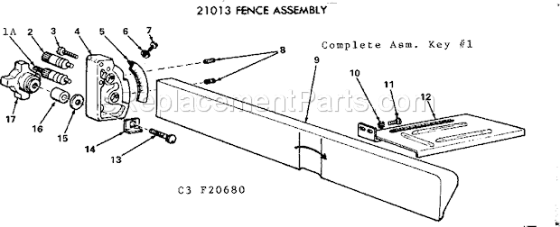 Fence Assembly Diagram and Parts List for  Craftsman Planer Jointer