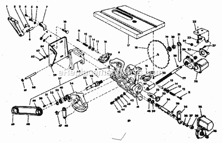 Transmission Assembly Diagram and Parts List for  Craftsman Table Saw
