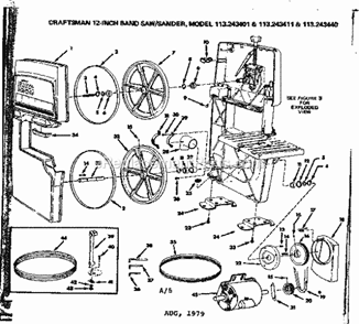 Unit Breakdown Diagram and Parts List for  Craftsman Band Saw