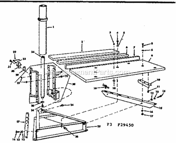 Rip Fence And Base Assembly Diagram and Parts List for  Craftsman Chop Saw