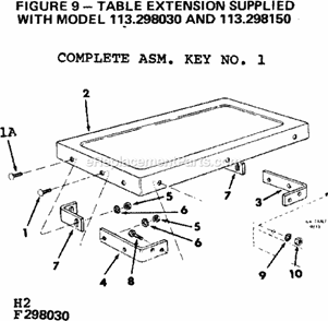 Table Extension Diagram and Parts List for  Craftsman Table Saw