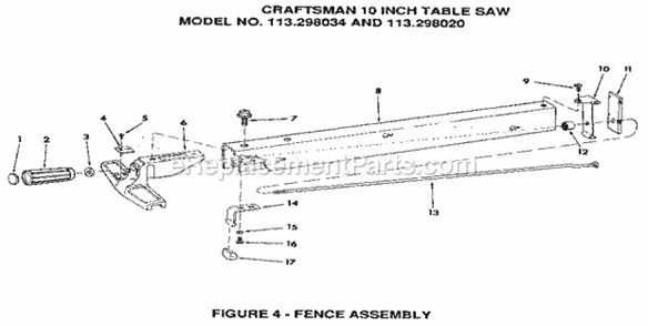 Page D Diagram and Parts List for  Craftsman Table Saw