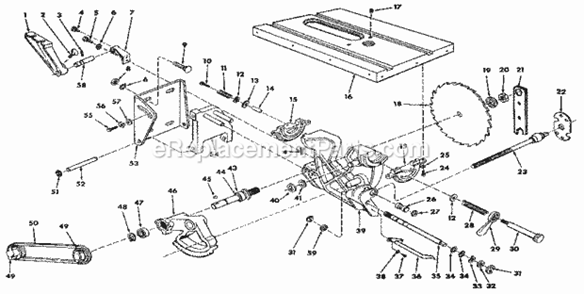 Page B Diagram and Parts List for  Craftsman Table Saw
