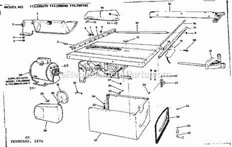 Unit Housing Diagram and Parts List for  Craftsman Table Saw
