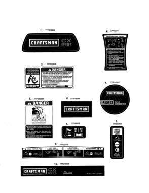 Decals Diagram and Parts List for  Craftsman Snow Blower