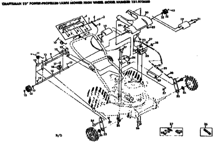 Handle Assembly Diagram and Parts List for  Craftsman Lawn Mower