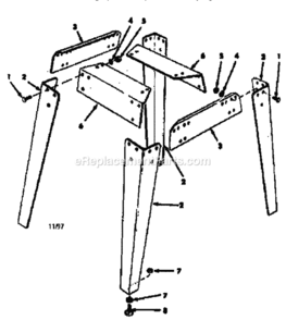Leg Set Diagram and Parts List for 22235  Craftsman Table Saw Accessories