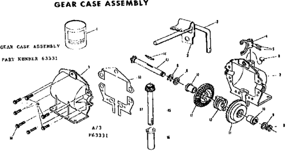Gear Case Assembly Diagram and Parts List for  Craftsman Lawn Tractor