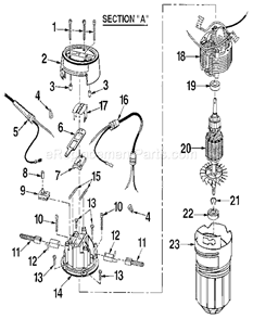 Motor Assembly Diagram and Parts List for  Craftsman Router